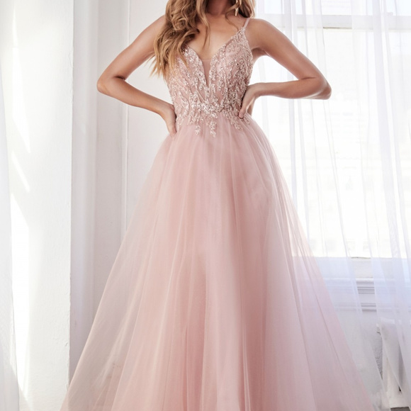 BLUSH Spaghetti Strap Sequin Bodice Dress CD0154